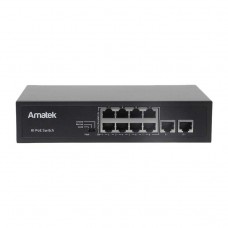 Amatek AN-S10P8F Коммутатор на 10 портов (8 PoE+ портов + 2 порта Uplink)