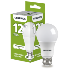 GENERICA LL-A60-12-230-40-E27-G Лампа светод. груша  12Вт E27 4000К A60  230В